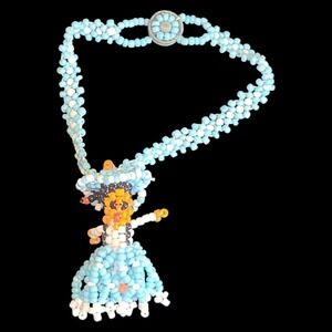 Vintage Native American Indian Seed Bead Kachina Doll Charm Bracelet Light Blue